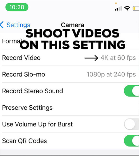 iPhone Video Settings for Salon Photos